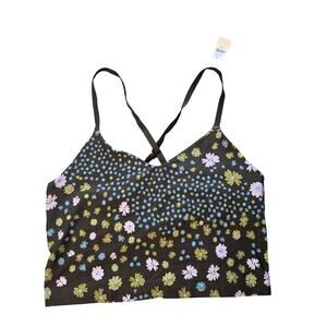 Offline by Aerie Tank Top Womens Medium Olive Green Floral Strappy Crop New NEW